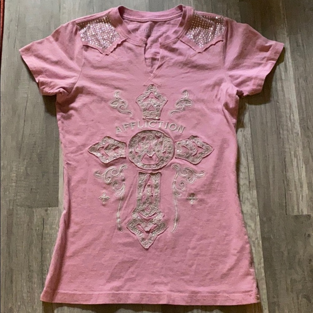 Affliction pink Shortsleeved shirt, size small